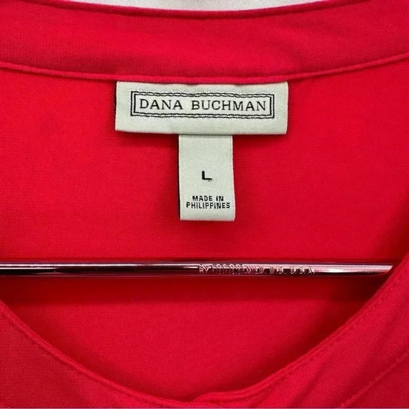 Dana Buchman Women’s Top Blouse Large Pink Short Sleeve Button Down Pockets - Picture 7 of 10